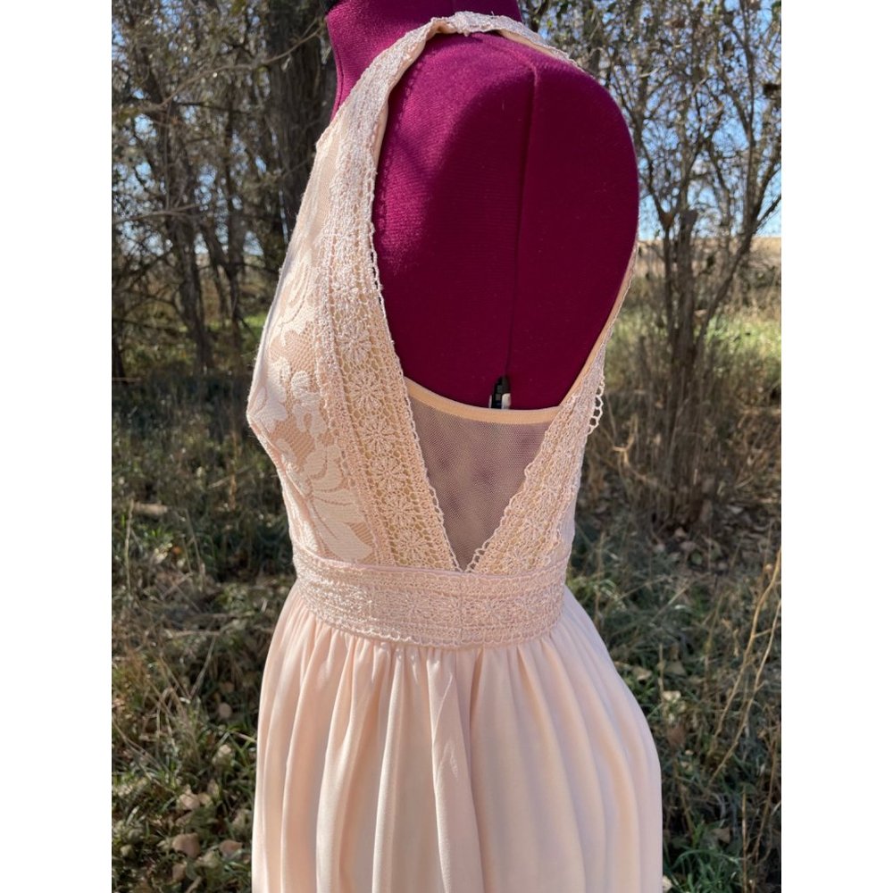 LuLus Pink Blush Maxi Formal Dress Lace Top Chiffon Skirt XS - Picture 12 of 13
